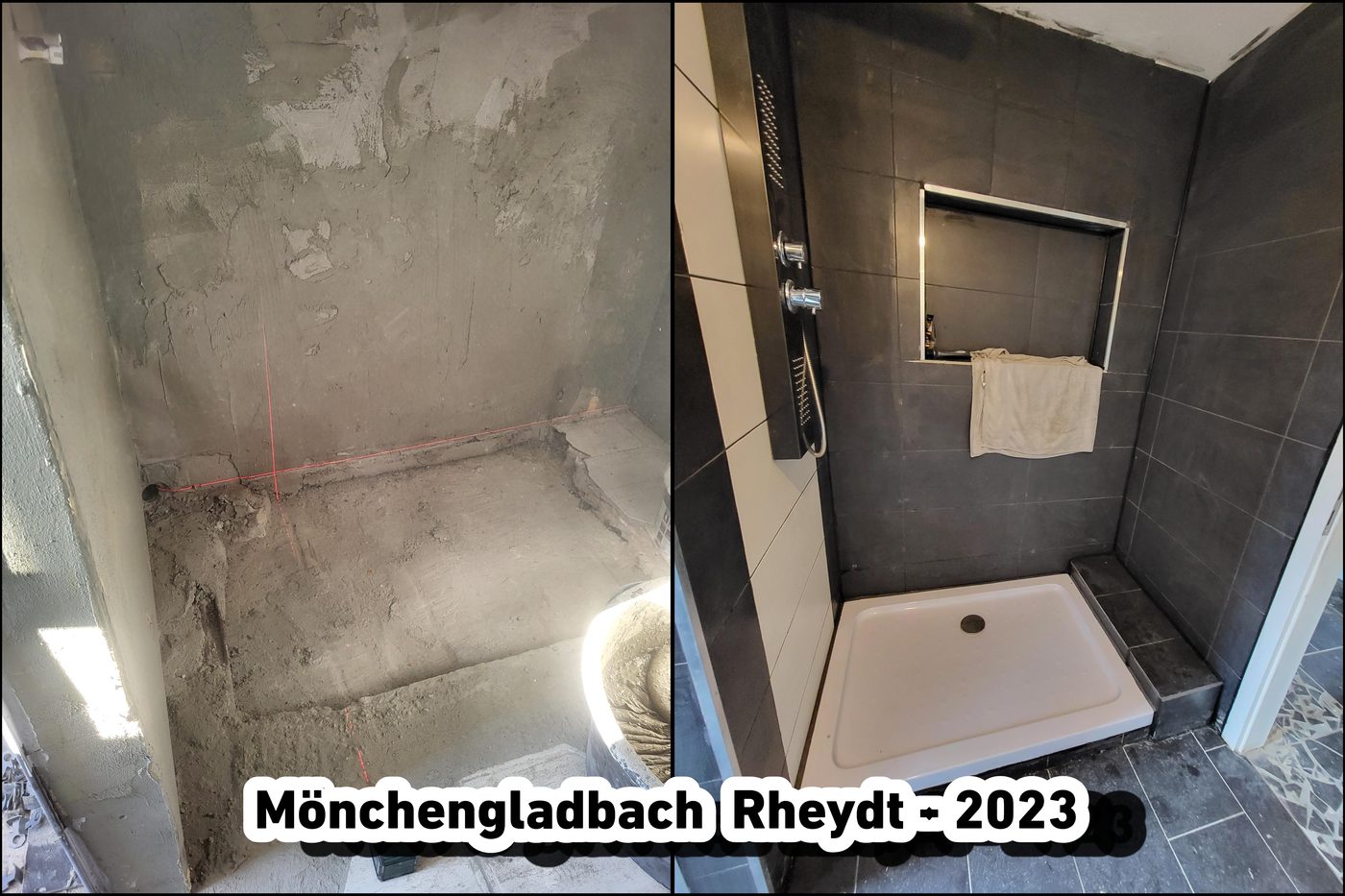 Vorher und nachher: Neue Dusche gefliest in Mönchengladbach-Rheydt 2023